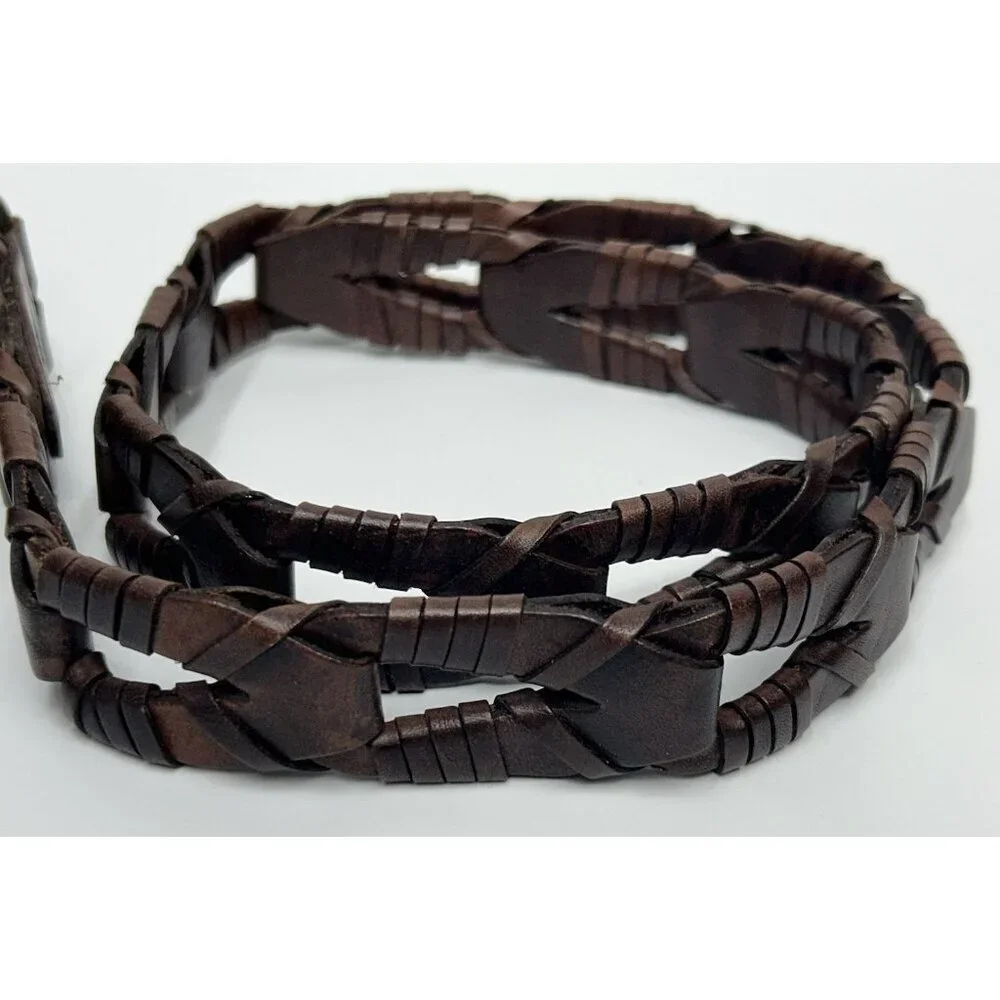 Full Grain Cowhide Belt Women's Large Made In Argentina Brown Western Link Woven